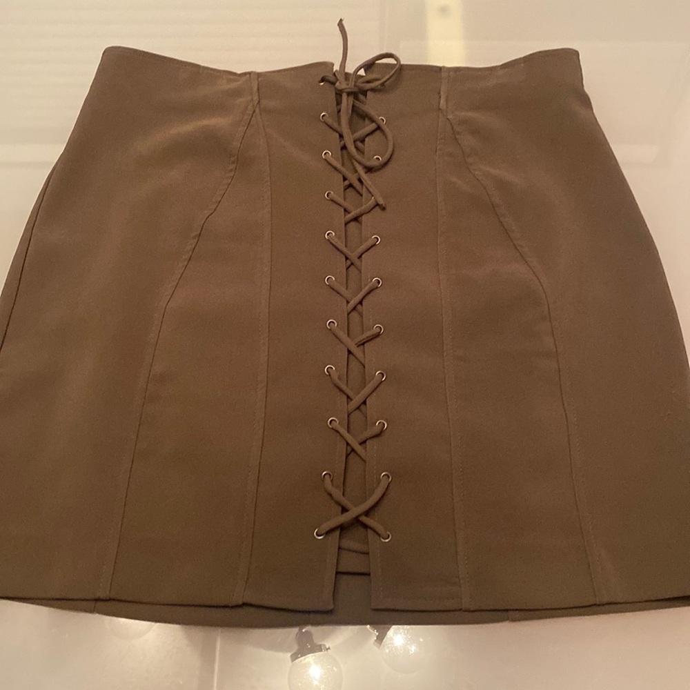 Zara Army Green Lace Up Mini Skirt | XL
